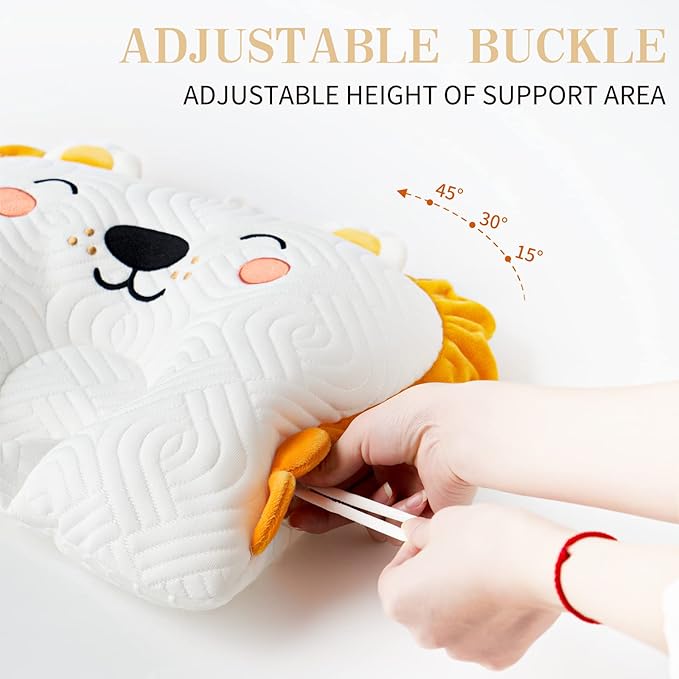 Reidio Adjustable Toddler Pillow Soft and Breathable Ergonomic Design Small Pillow Washable (Tiger)