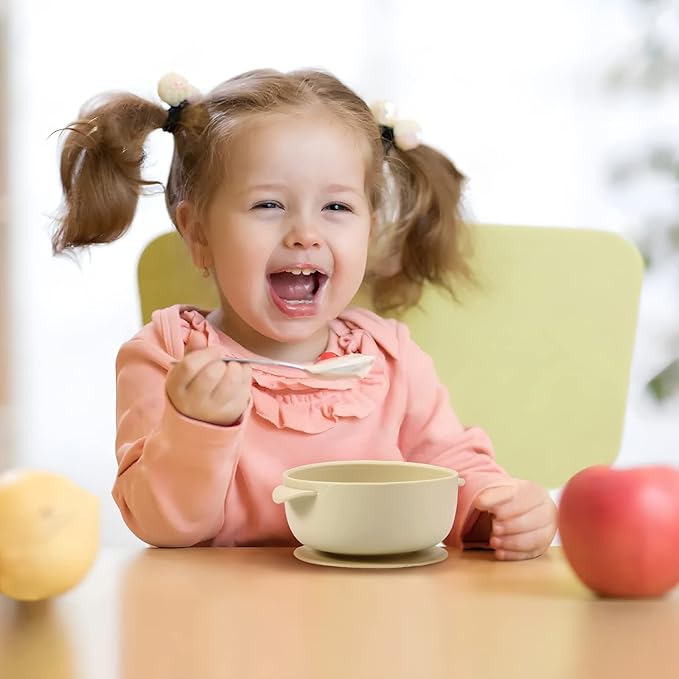 PandaEar 3 Pack Baby Bowls with Suction| Leak-Proof Stay Put Silicone Food Bowl with Lids for Babies Kids Toddlers Infants| Food Grade Soft Safe BPA-Free Silicone (Linen Brown Tan)