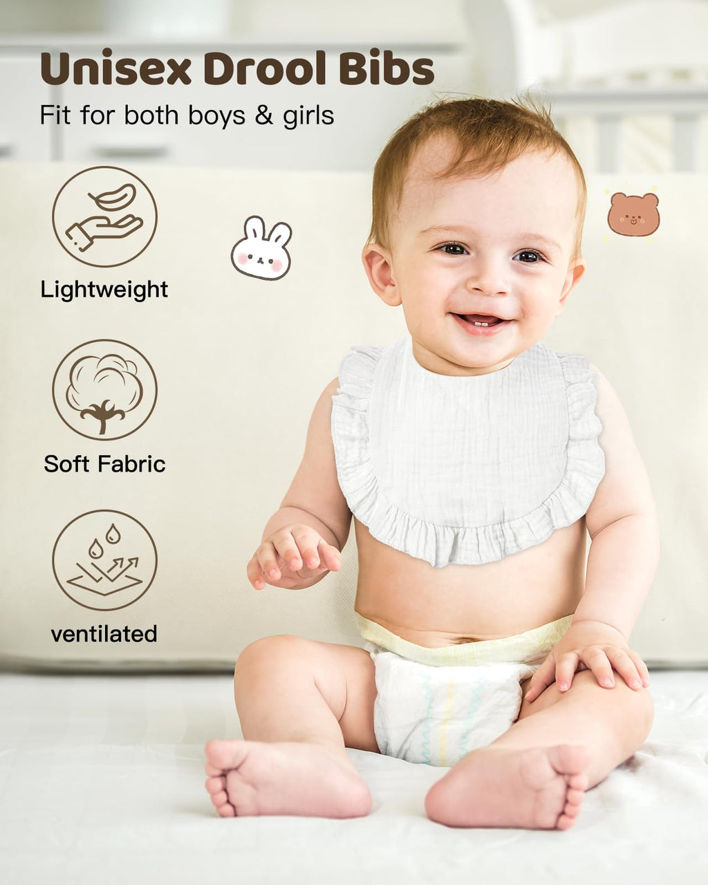 Lictin Muslin Bibs for Boy Girl - 8 Pack Baby Bibs White