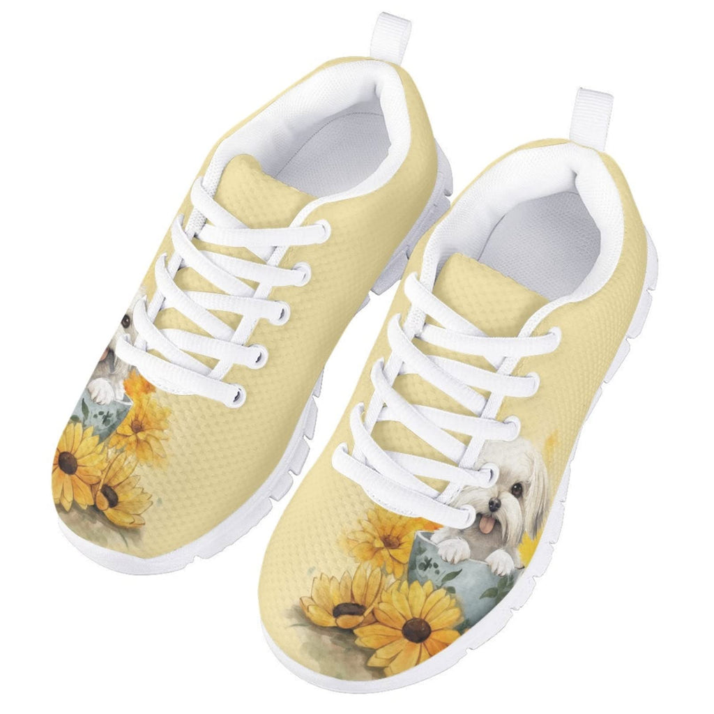 MARSVOVO Kids Animal Print Sneakers Lightweight Breathable Non Slip Athletic Girl Running Shoes Casual No Lace Flexible Travel Walking Shoes for Boy Girl Cute Dog and Sunflower Size 13 US