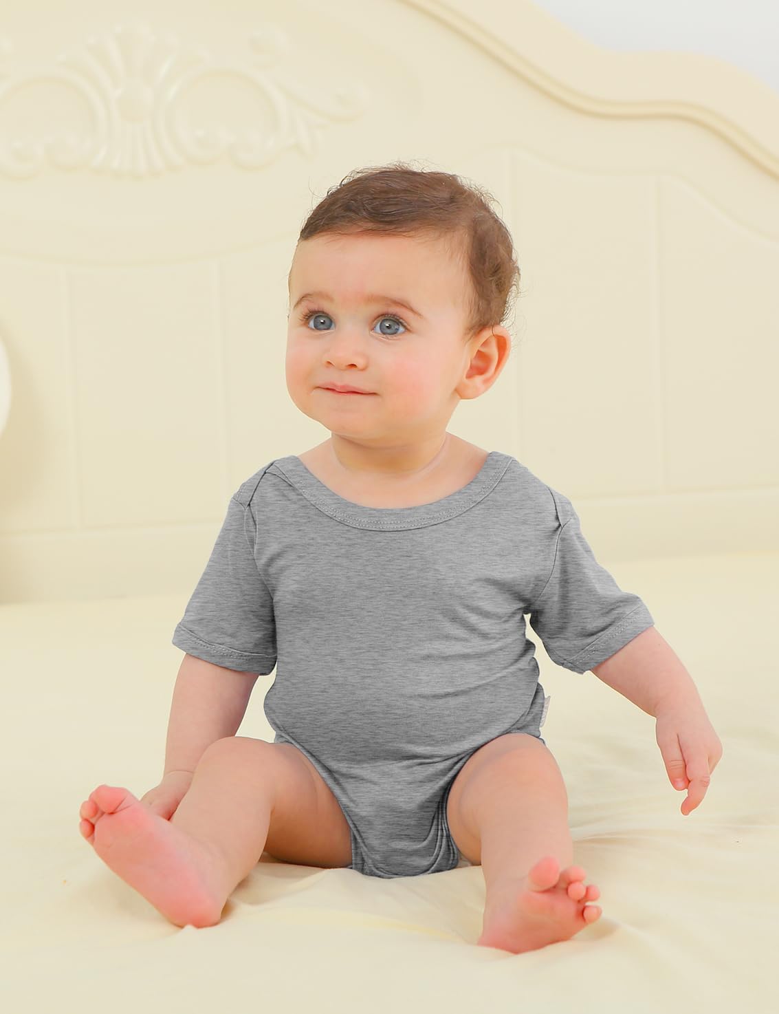Jimonda Baby Bodysuits Rayon from Bamboo Short Sleeve Baby Boys Girls Rompers Soft Outfits Newborn Clothes (Sakura pollen&Rosered,18-24 Months)