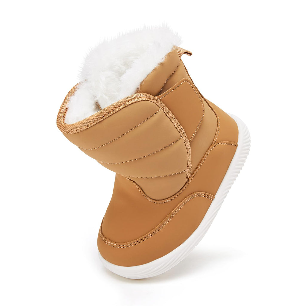 BMCiTYBM Baby Waterproof Snow Boots Infant Boy Girl Winter Booties Nonslip Lightweight Outdoor Warm Shoes for First Walkers 6 9 12 18 24 Months Camel Size 12-18 Months Toddler