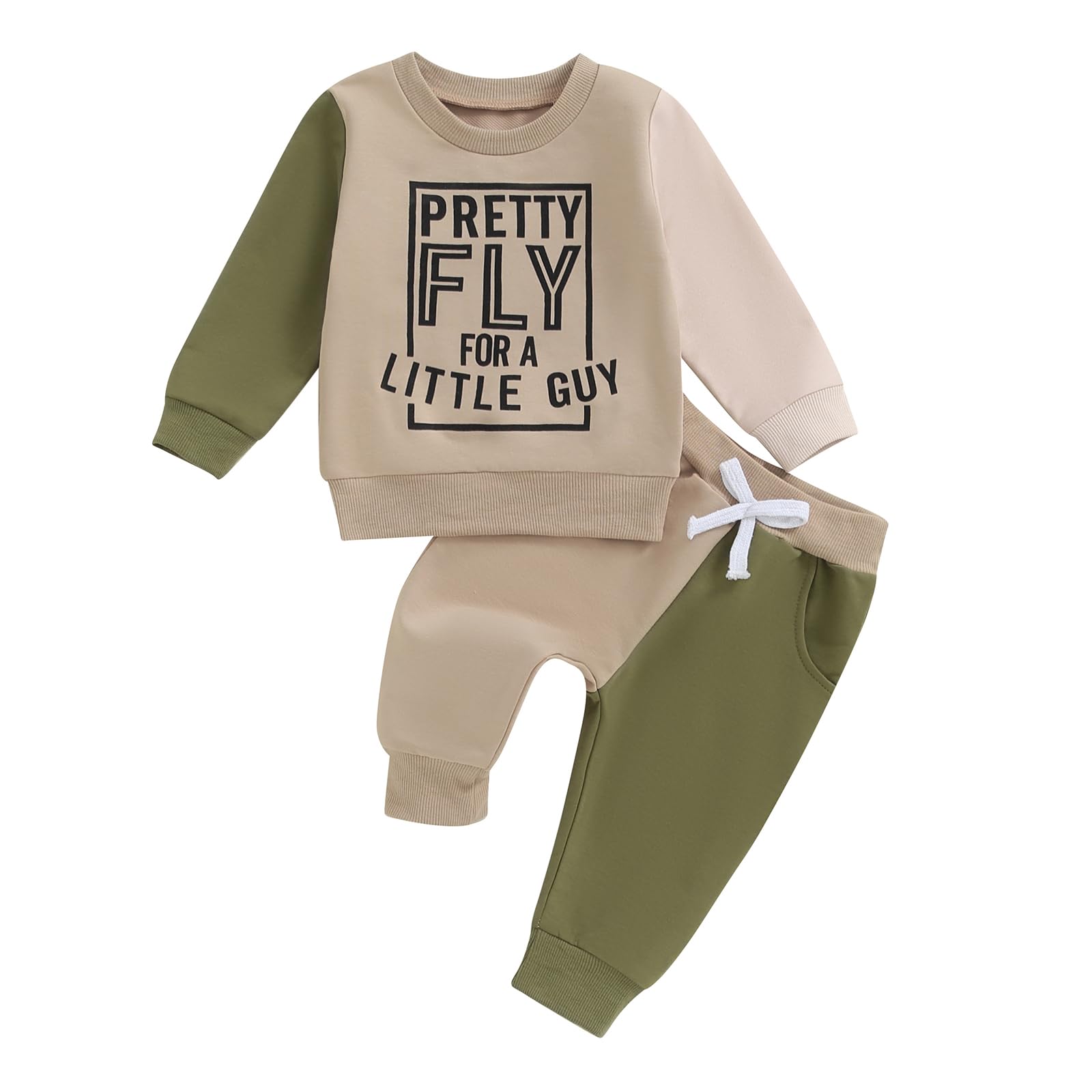Toddler Baby Boy Fall Winter Outfit Long Sleeve Letter Print Sweatshirts and Jogger Pants Infant Boy Clothes (Pretty Guy Khaki, 0-6 Months)