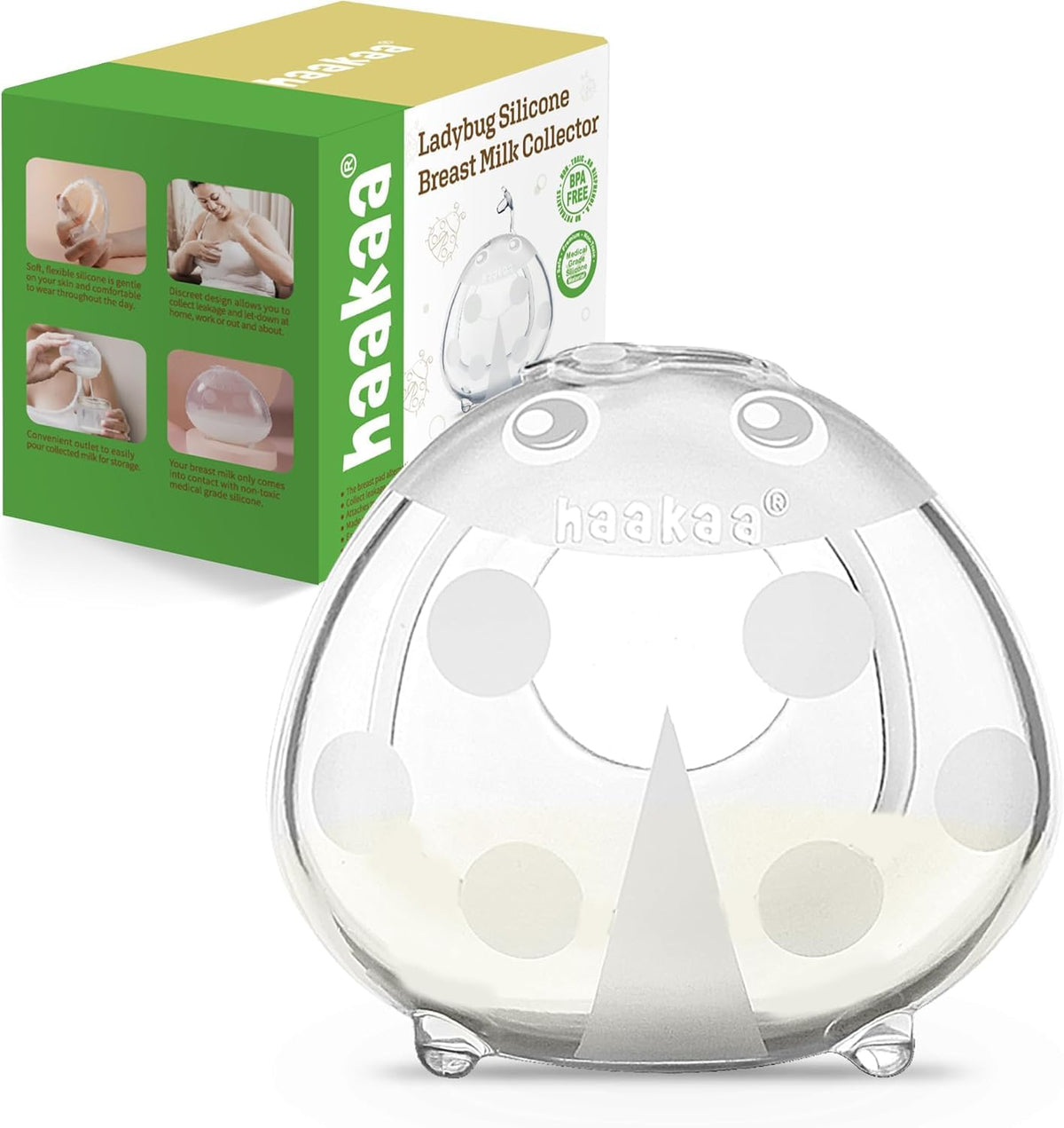 haakaa Ladybug Milk Collector 1.4oz/40ml 2pcs - Breast Milk Collection Cups | Soft Breast Shells | Breastmilk Saver | Letdown Catcher for Pumping On The Go Breastfeeding Moms, Protects Sore Nipples