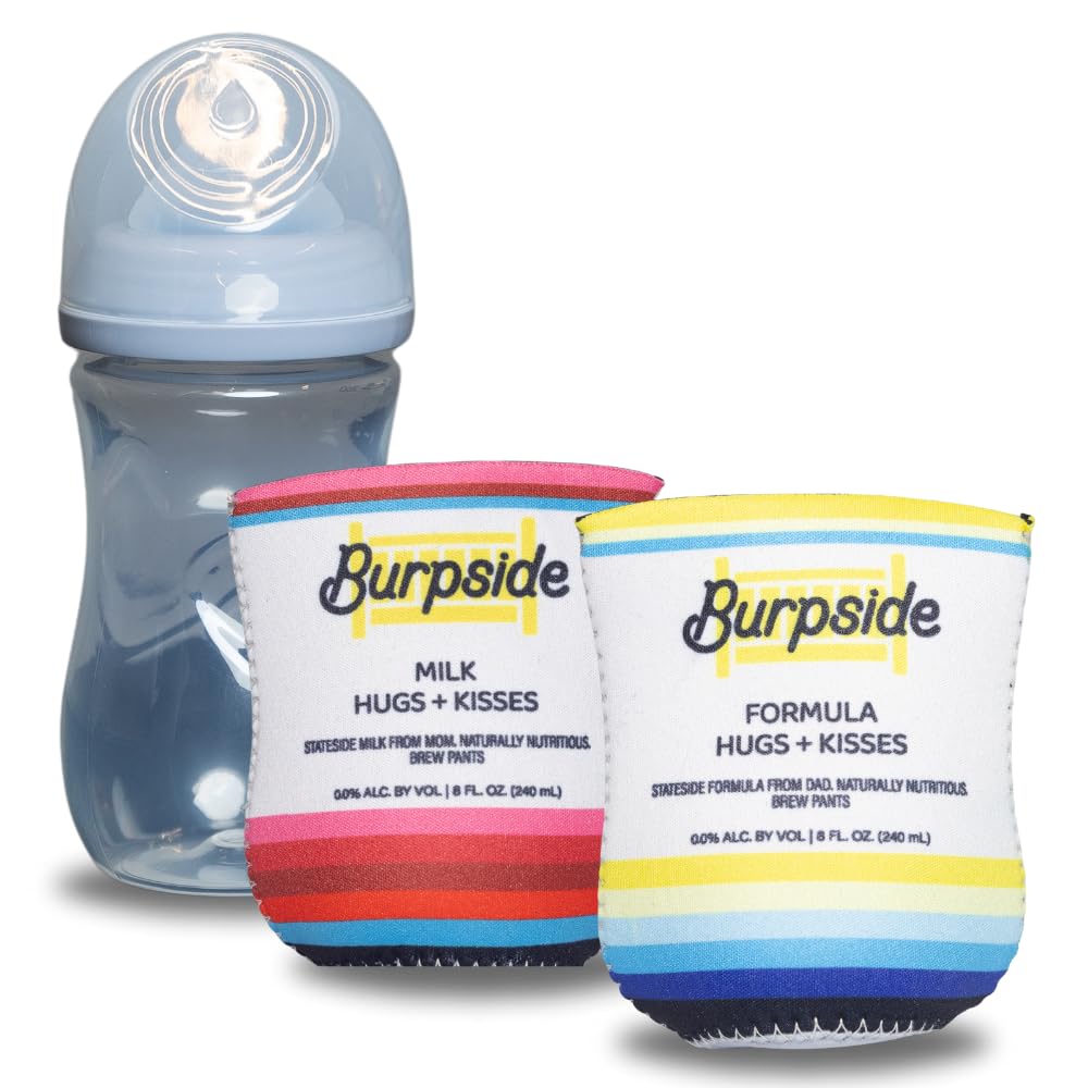 Brew Pants Soft Drink Themed Coozies for Baby Bottles - Funny Gift for New Parents & Baby Showers - (2 Premium Designed Neoprene Coozies + BPA/Lead/Phthalate Free Bottle Included)