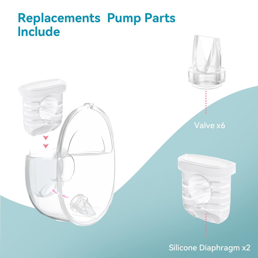 GOTOCUT Breast Pump Parts for Lansinoh Discreet Duo/Nuliie/Motif Aura Glow S32 Wearable Breast Pump, Incl 6PCS Duckbill Valves & 2PCS Silicone Diaphragms