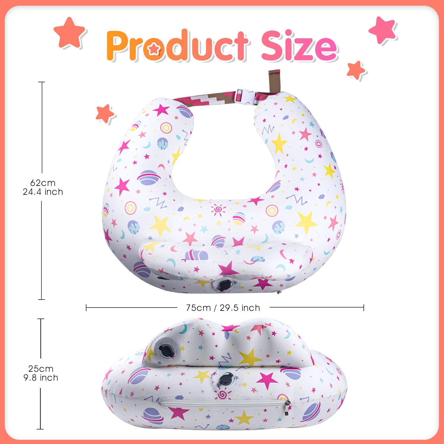 Inflatable Nursing Pillow for Breastfeeding – Travel Baby Feeding Cushion for Mom Support, Adjustable Waist Strap, Removable 100% Cotton Cover – Portable Newborn Essentials