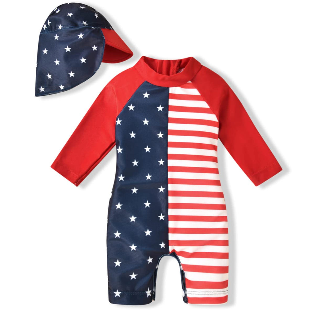 Aalizzwell 6-12 Months Infant Baby Girls One Piece American Flag Long Sleeve Swimsuit 4th of July Bathing Suit Independence Day Swimwear Beach Wear