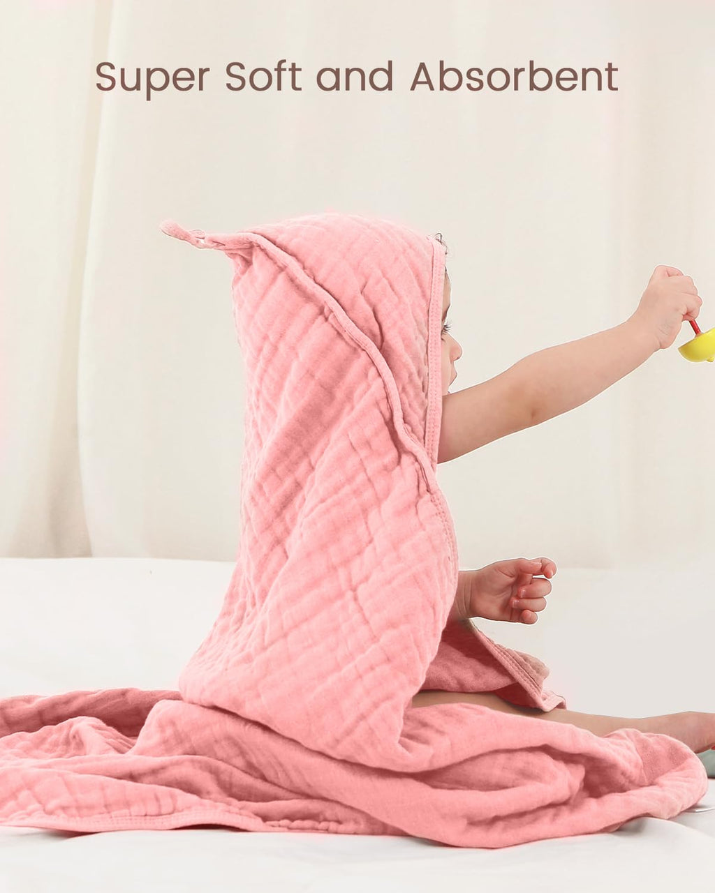 FAVERDIIY Hooded Baby Towels for Newborn, 35x35 Inch 2 Pack 100% Muslin Cotton Baby Bath Towel with Hood for Baby Toddler and Kids Baby Boy & Girl Towels, Dusty Pink+ Roman Green