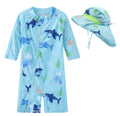 Toddler Baby Boys Swimsuit Rashguard One Piece Zipper Bathing Suit with Sun Hat Infant Swimwear Sunsuit UPF 50+（Sea Shark，6-9 Months）