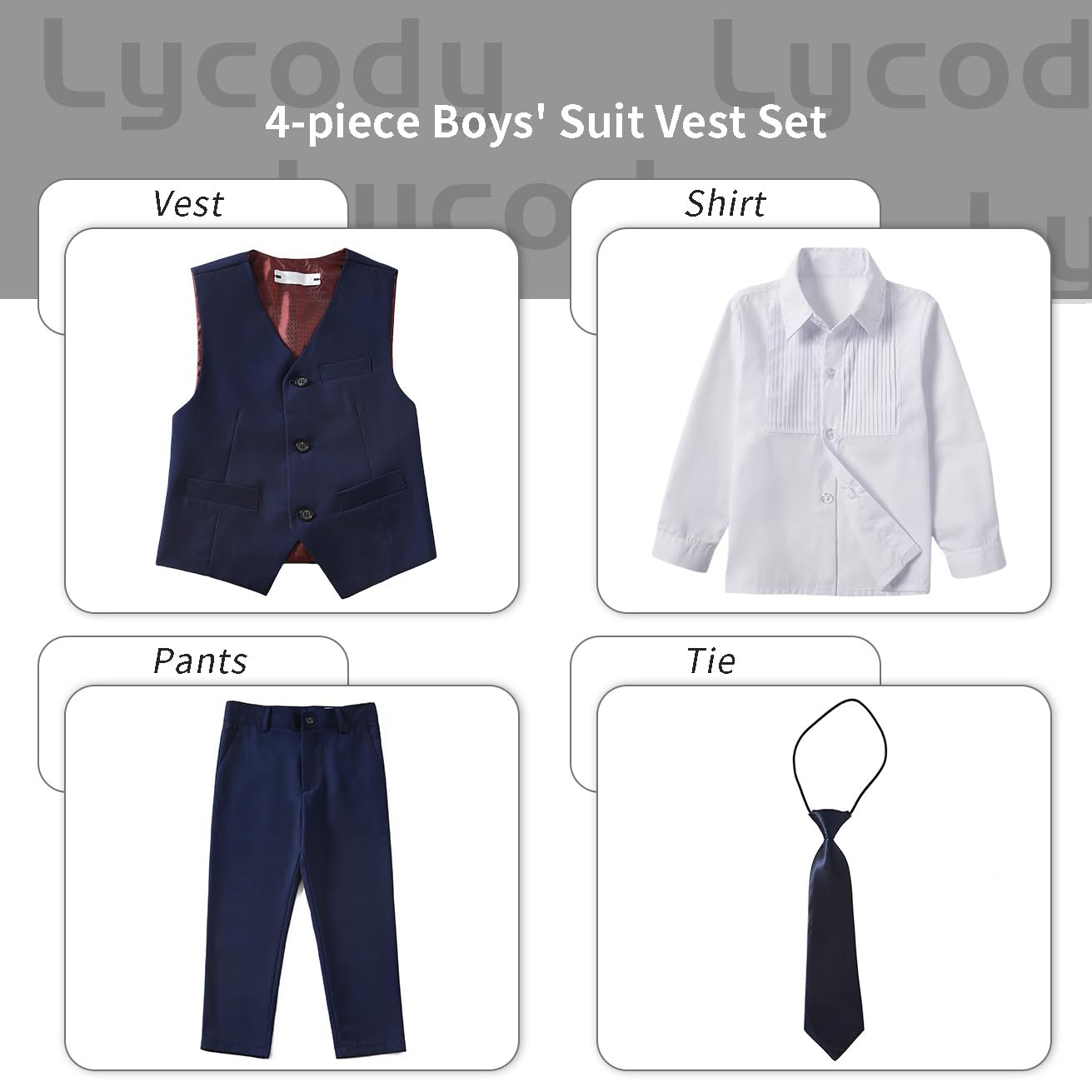 Lycody Boys Suit Vest Set Formal Dress Suits Wedding Outfit, Navy, Size 6