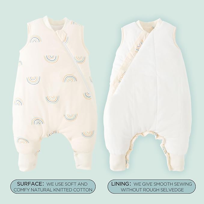 Duomiaomiao 1.5 TOG Toddler Sleep Sack 36-48 Months 100% Cotton Four Season Side Open Zipper Baby Sleep Sack with Feet, Breathable Toddler Wearable Blanket