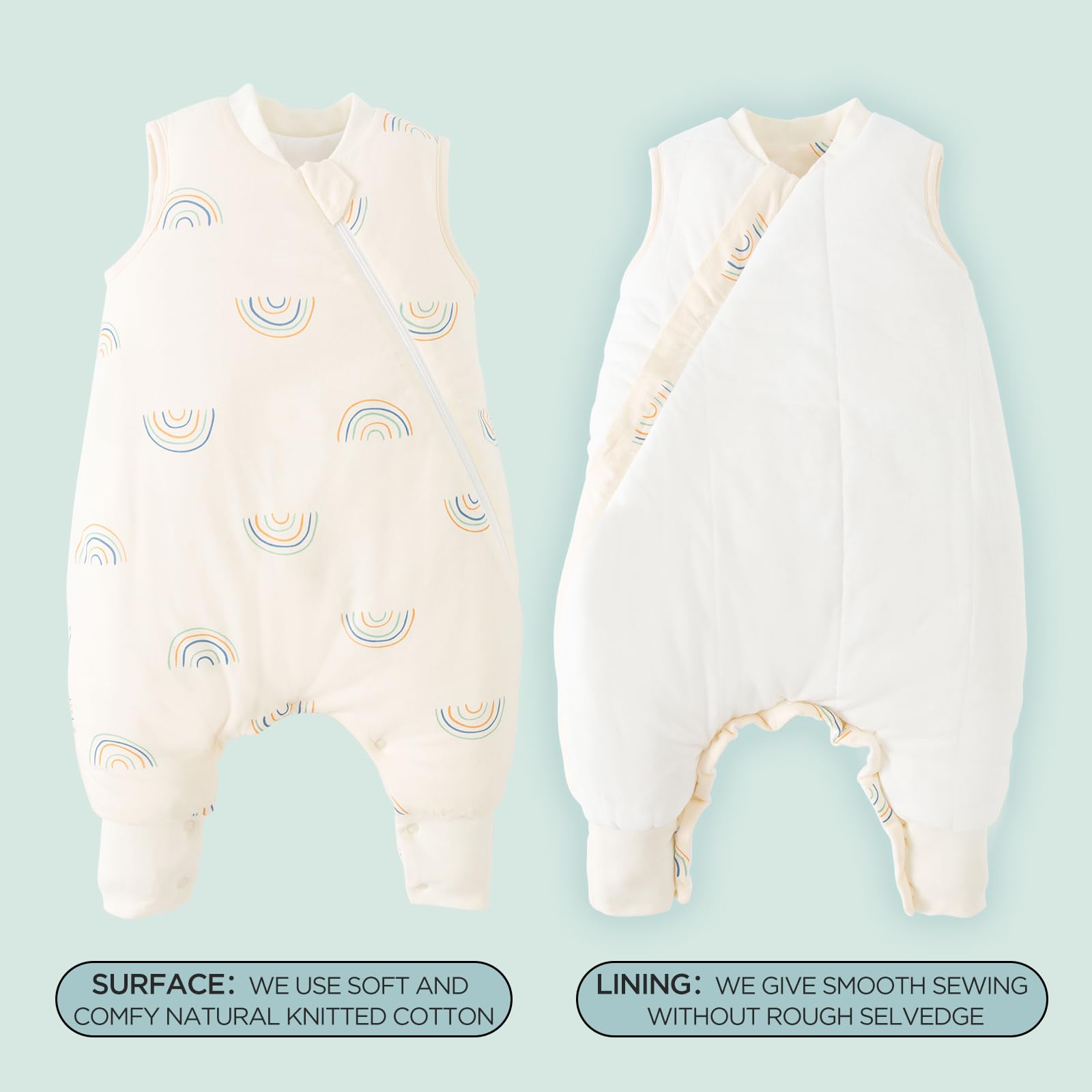 Duomiaomiao 1.5 TOG Toddler Sleep Bag 6-12 Months 100% Cotton Four Season Side Open Zipper Baby Sleep Sack with Feet, Breathable Toddler Wearable Blanket