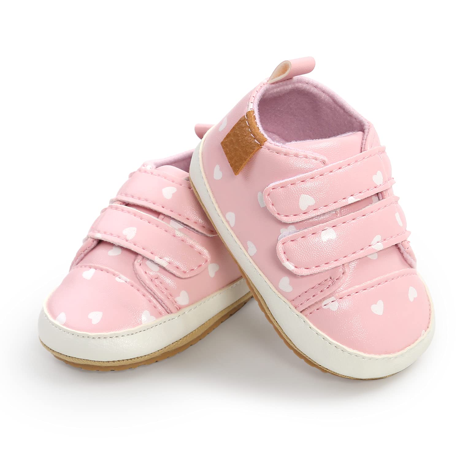 Clowora Baby Boys Girls Shoes Non-Slip Rubber Sole Sneakers Infant First Walking Toddler Crib Shoes Newborn Loafers Flats. (07/Pink,0-6 Months)