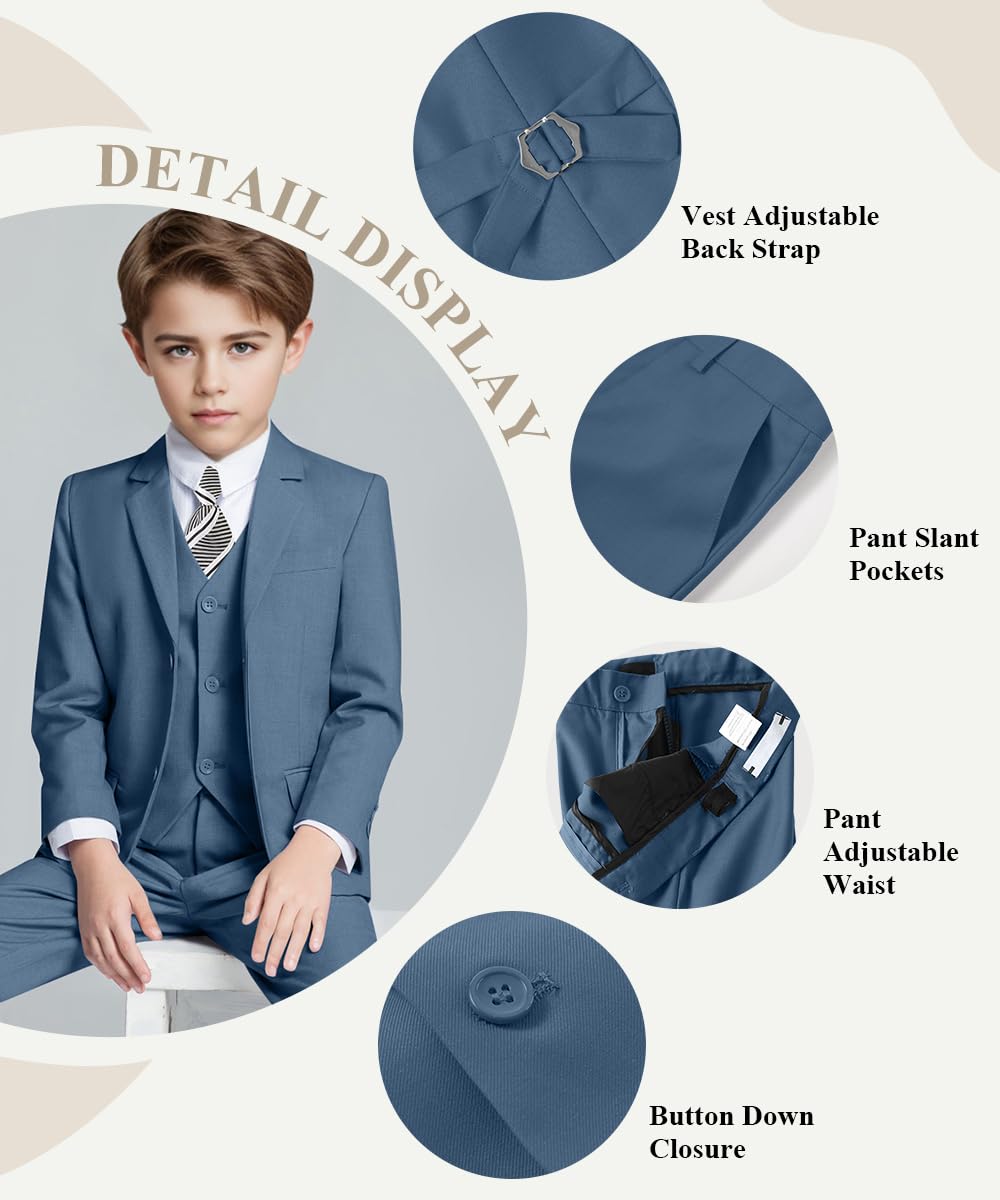 Visaccy Boy Suits Ring Bearer Outfit Kids Suit Toddler Wedding Suits for Boy Slim Fit Formal Wear Blue Gray Size 16