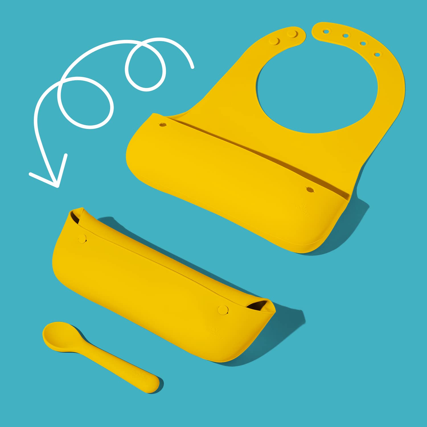 Avanchy Silicone Baby Bib, Waterproof Food Catcher, Spoon Set, White