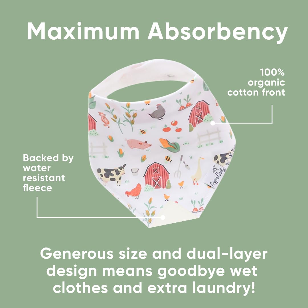 Copper Pearl Baby Bibs for Baby Boy or Girl – Bandana Drool Bibs for Teething, Absorbent Bibs for Eating, Newborn to Toddler, 4 Pack, Farmstead