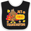 inktastic My First Thanksgiving with Turkey and Leaves Baby Bib, Black and White