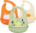 Baby Silicone Feeding Bibs, 3pcs Adjustable Waterproof Bibs for Feeding