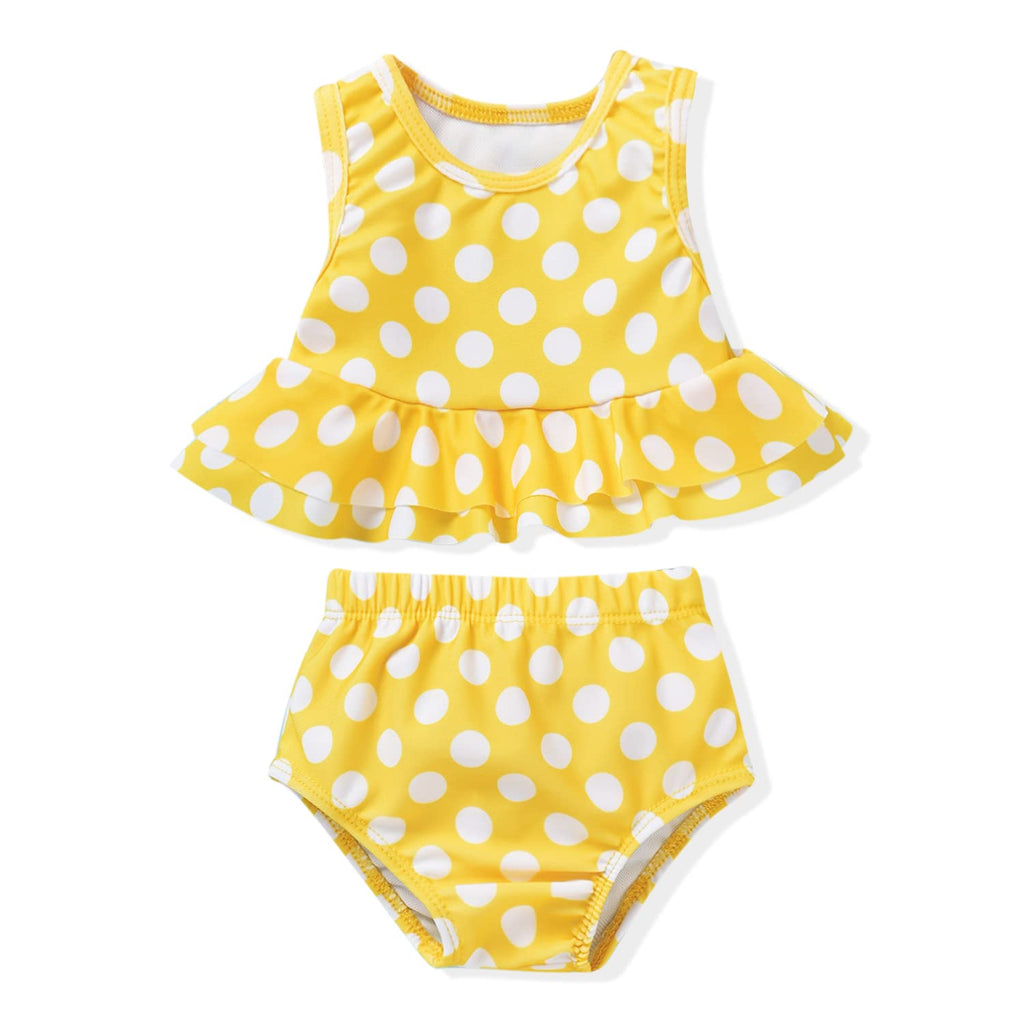 Aalizzwell 12-24 Months Toddler Baby Girls Swimsuit Two Piece Polka Dot Ruffle Bathing Suit Bikini Tops Bottoms Swimming Suit Swimwear Beach Wear Yellow 18 Months