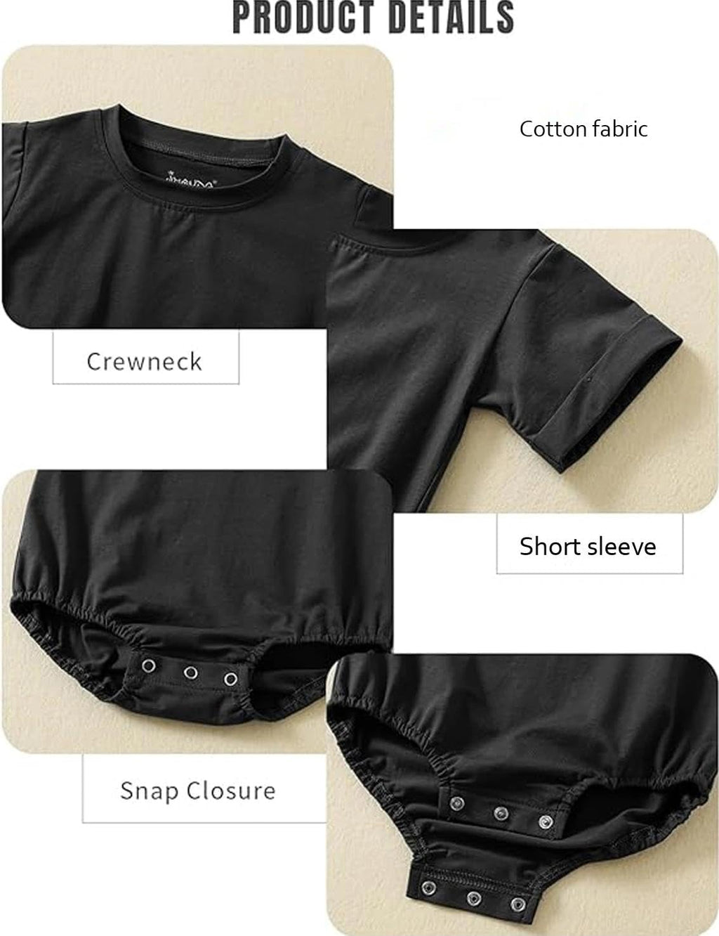 Jimonda Baby Bubble Rompers Boy Girl Cotton Shirt Clothes（black white，6-9M）