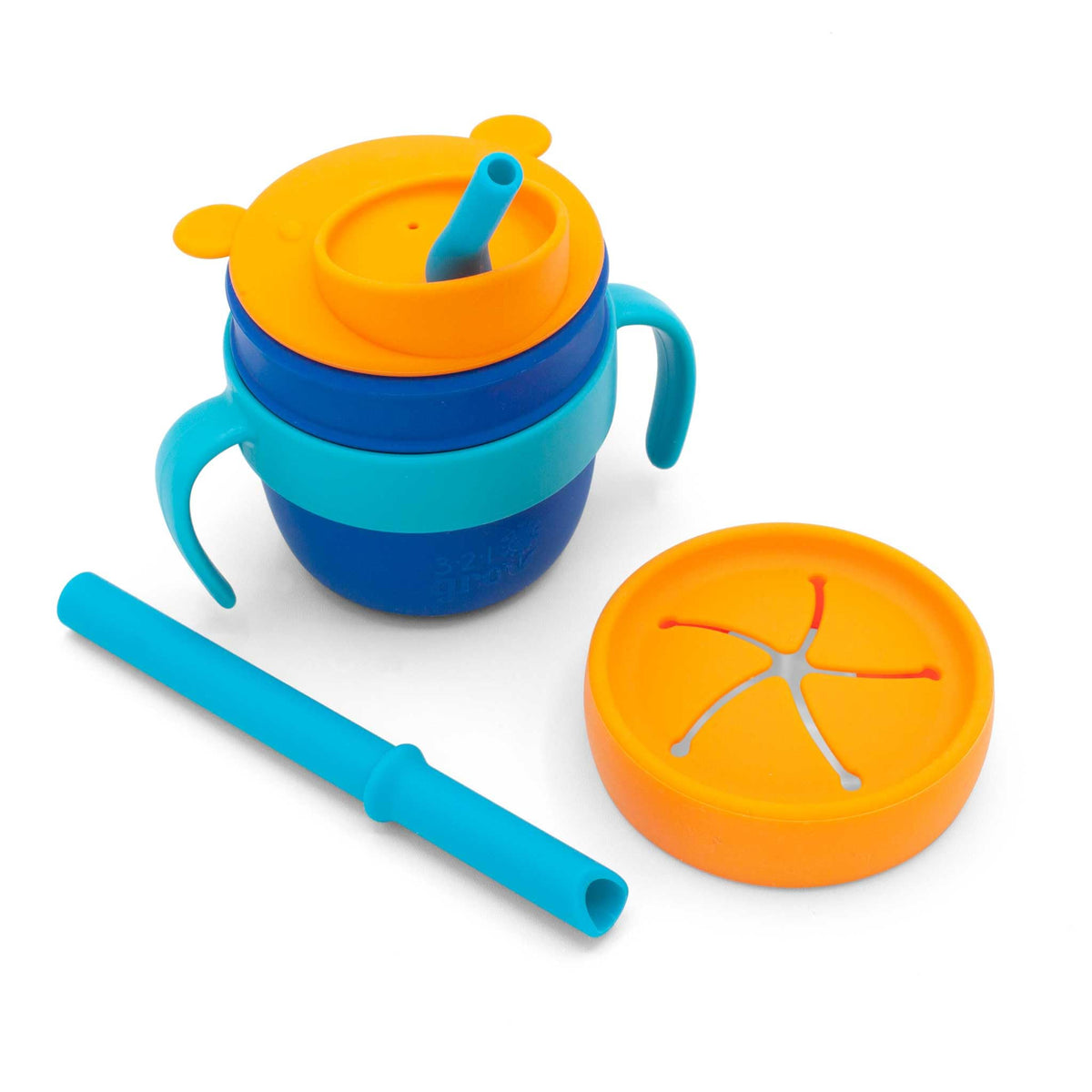 321 Grow Easy Learn Drink and Snack Set – Baby + Toddler Silicone Learning Cup & Snack Set, Training Cup for Straw and Open Cup Independence – Dishwasher Safe (Plum)
