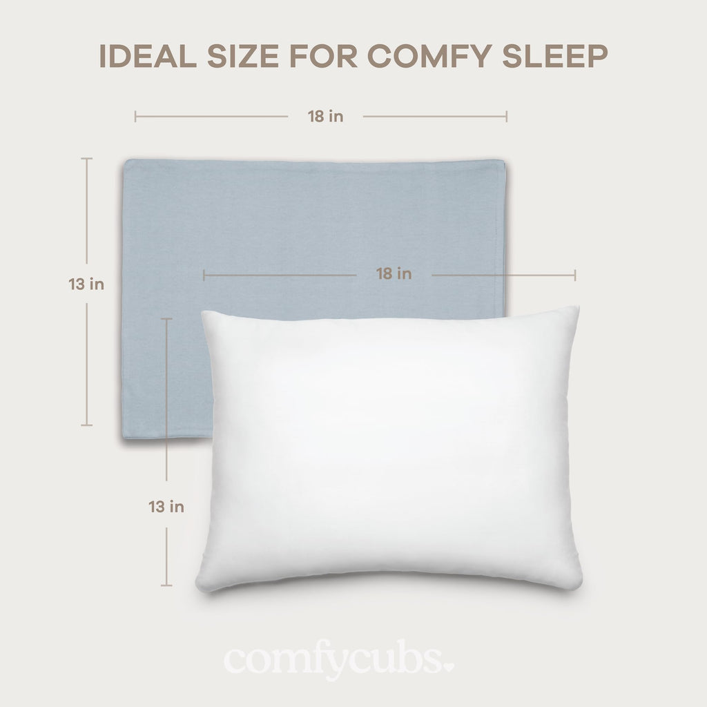 Comfy Cubs Toddler Pillow with Cotton Pillowcase, 13 x 18 in, 2 Pack - Lightweight, Breathable Microfiber Fill for Sleeping and Travel - Soft & Cozy Small Pillow for Toddler - Pacific Blue