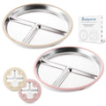 Bakpoco 9" Stainless Steel Divided Toddler Plates with Removable Suction