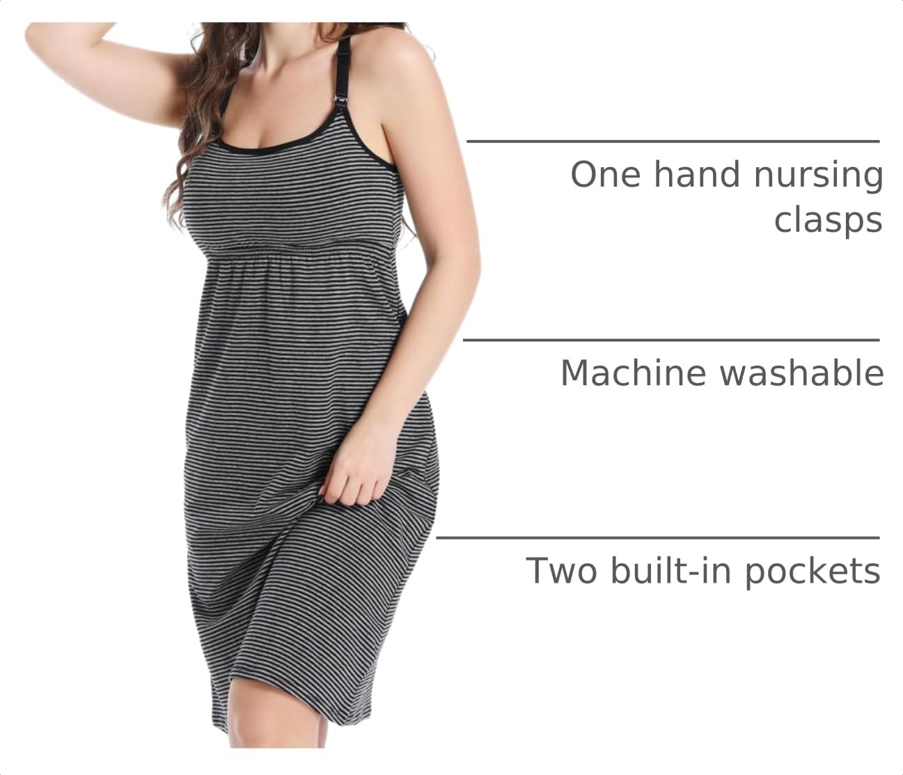 SUIEK 3-Pack Nursing Nightgown Maternity Tank Tops Breastfeeding Sleepshirt