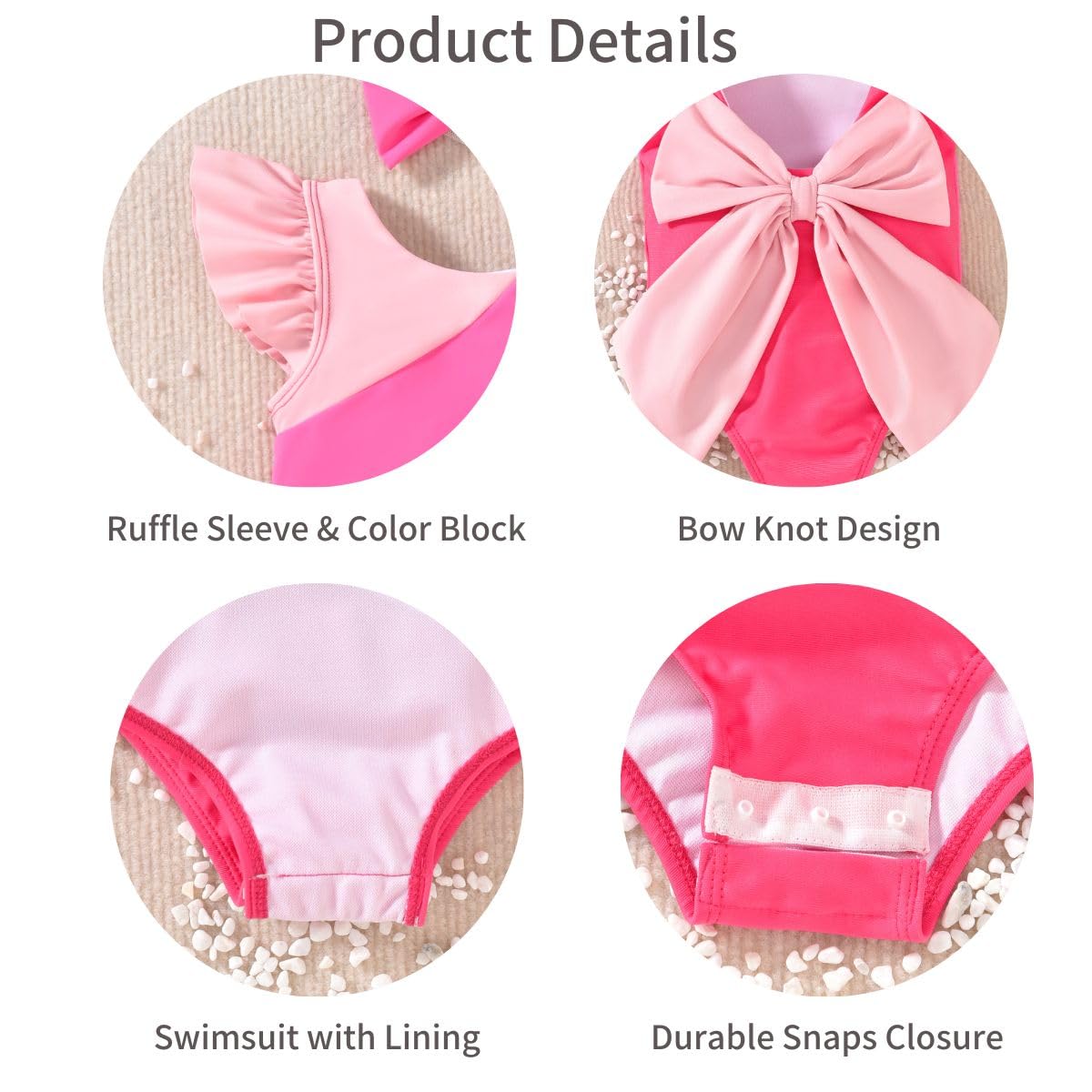 HIHA 2T Toddledr Swimsuit Girls Baby One Piece Swimwear Ruffle Beach Color Block Stripe Bathing Sunsuit Neon Hot Pink 2-3T