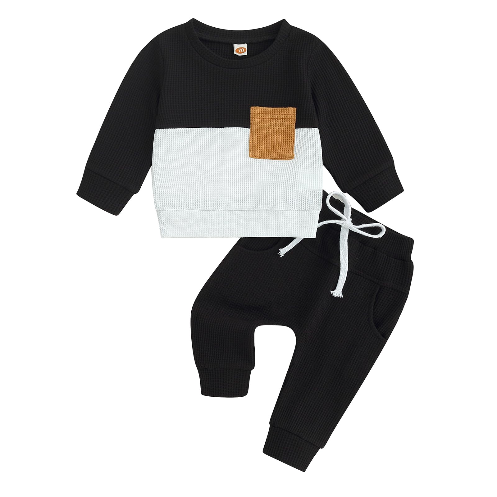 Fufuriprefer Toddler Baby Boy Fall Clothes Waffle outfit Long Sleeve Top Jogger Pant Set (Black White, 2-3T)