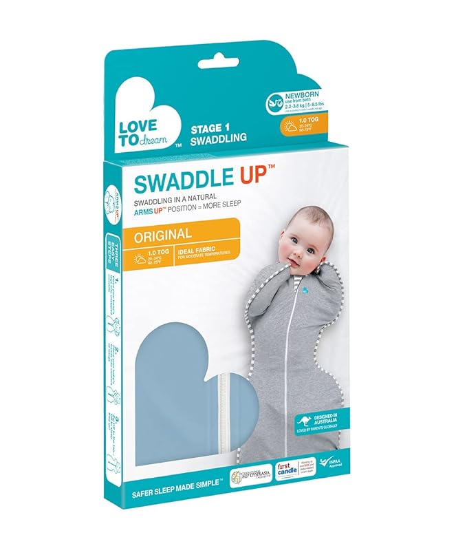 Love to Dream Swaddle UP, Baby Sleep Sack, Self-Soothing Swaddles for Newborns, Snug Fit Helps Calm Startle Reflex, New Born Essentials for Baby, 13-19 lbs, Dusty Blue