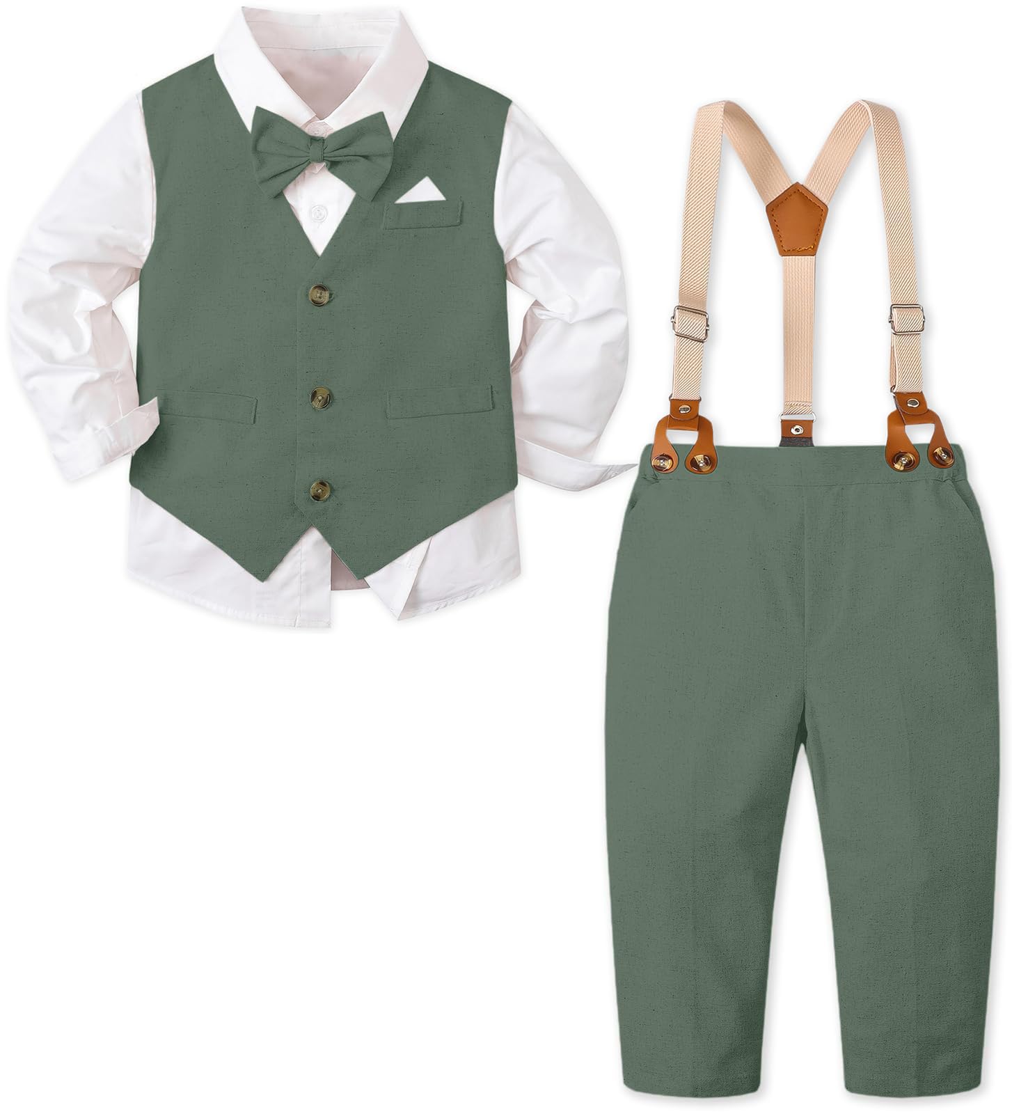 SANGTREE Boys Cotton Linen Formal Suit Green Herb 18-24 Months=Tag 90