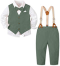 SANGTREE Boys Cotton Linen Formal Suit Green Herb 4-5T=Tag 130