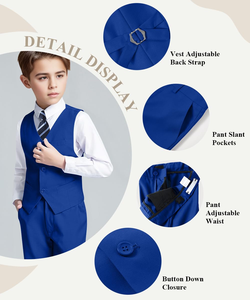 Boys Suits Slim Fit Kids Suit for Wedding Vest Pants Set Royal Blue Size 16