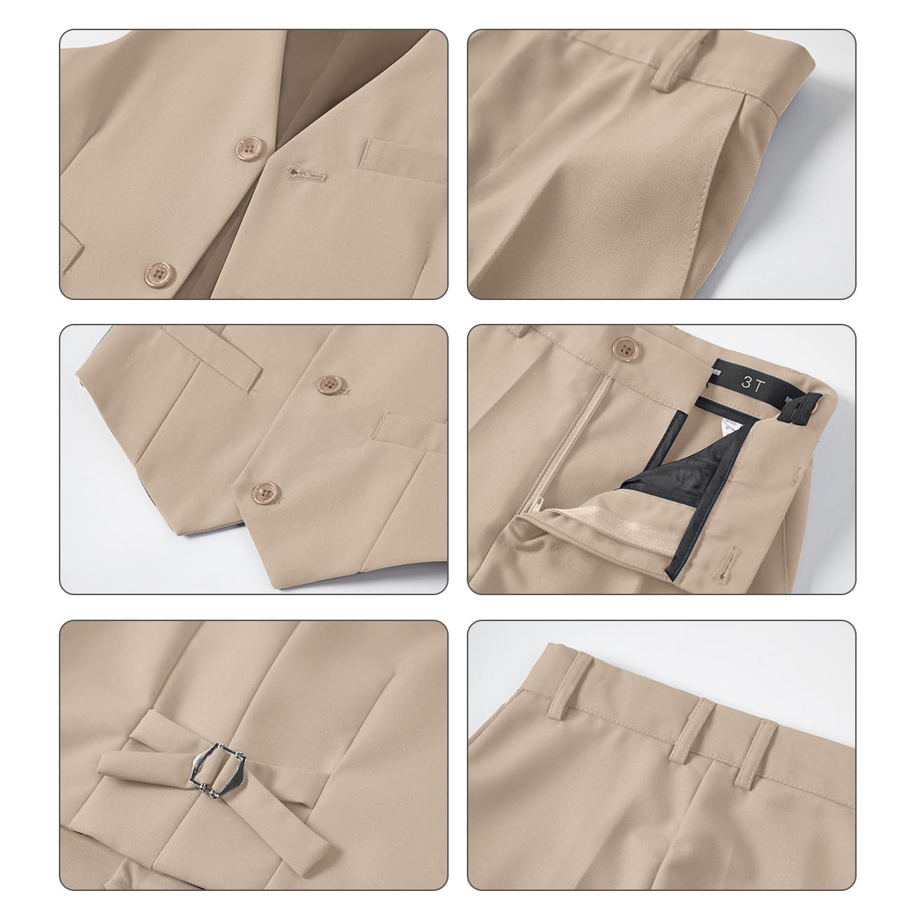 Boys Suit Vest Set Formal Dress Suits Wedding Outfit, Champagne, Size 6