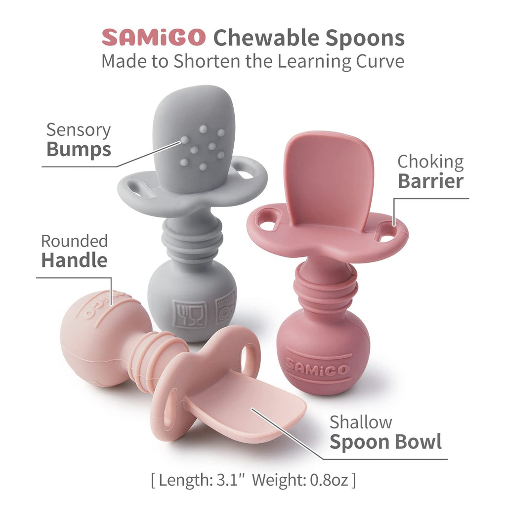 SAMiGO Silicone Baby Open Cup and Self Feeding Spoons Set, 6+ Months, 3 Pcs