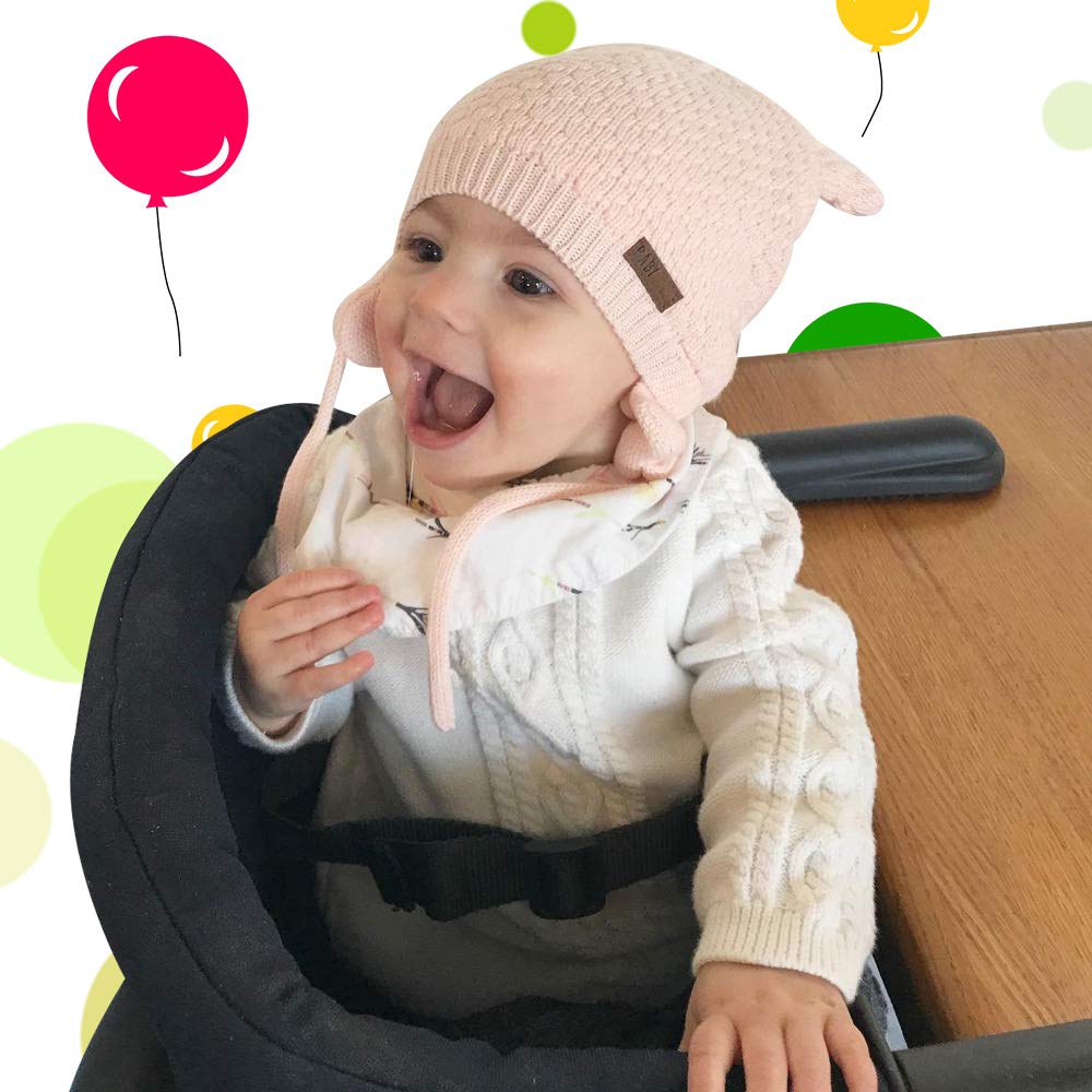 BAVST Baby Toddler Winter Beanie Warm Boys Girls Earflap Hat Infant Knit Caps Cute Bear Soft Cotton Lining for 0-36M (Pink, L(12-36M))