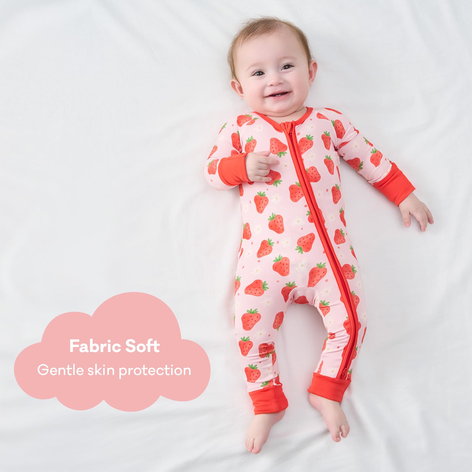pureborn Baby Girl Sleeper Viscose from Bamboo Footies Strawberry 12-18M
