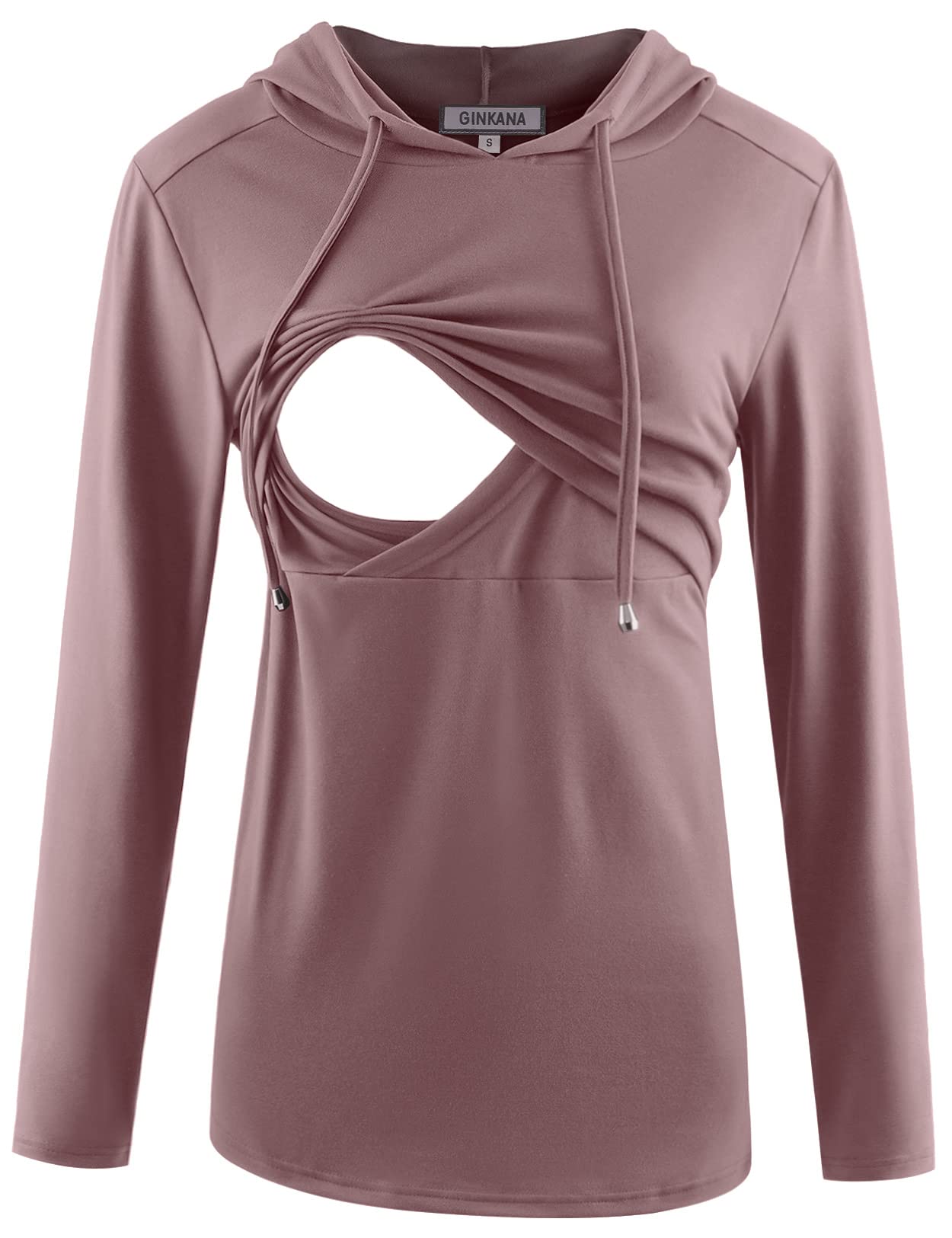 GINKANA Women's Nursing Sweatshirt Long Sleeves Breastfeeding Hoodies Top for Pregnant Women Shirt,Mauve,M
