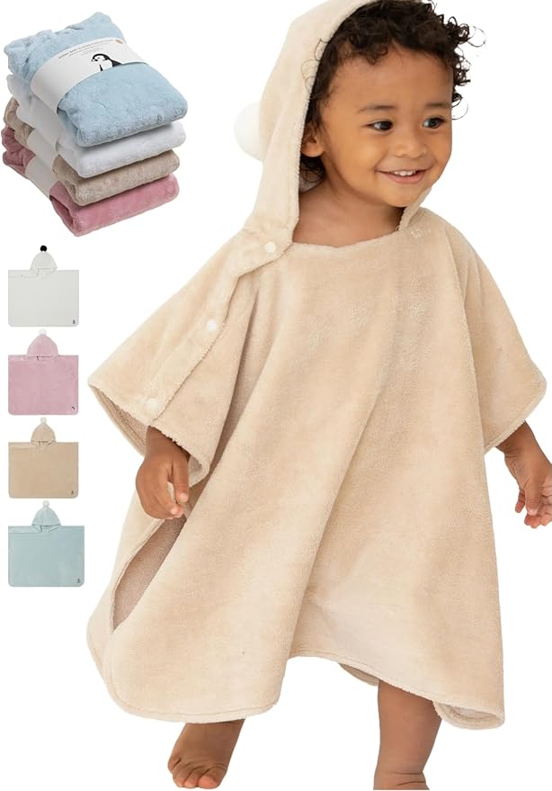 Konny Baby Hooded Towel Plush Thick & Cozy Soft-Touch Absorbent Rayon from Bamboo Cotton Baby Bath Beach Towel, Oeko-TEX, Newborn Boys Girls Toddler (Beige, Medium)