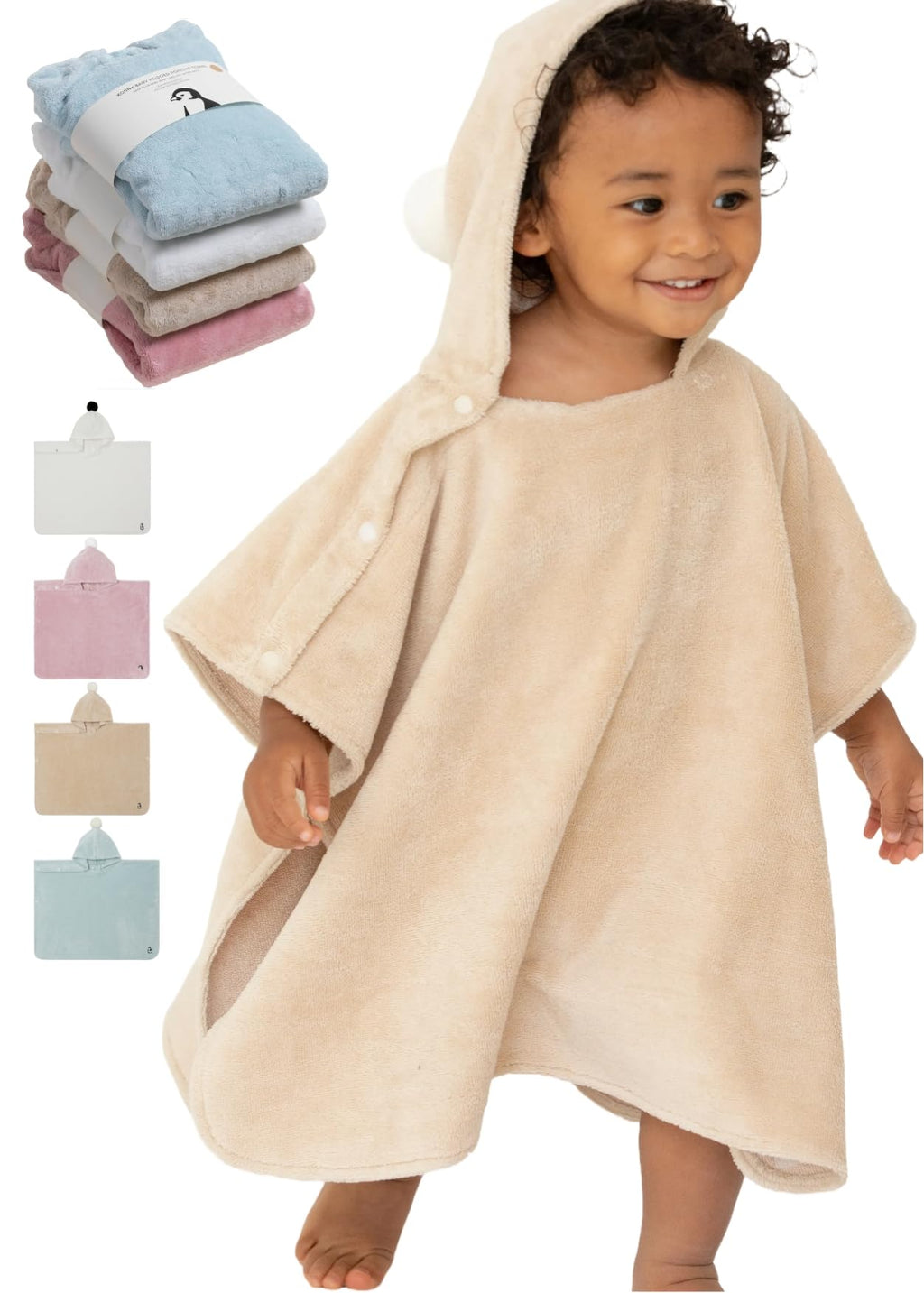 Konny Baby Hooded Towel Rayon from Bamboo Cotton Baby Bath Beach Towel Hooded Poncho, Oeko-TEX, Ultra Soft & Quick-Dry, Newborn Boys Girls Toddler (Beige, Small)