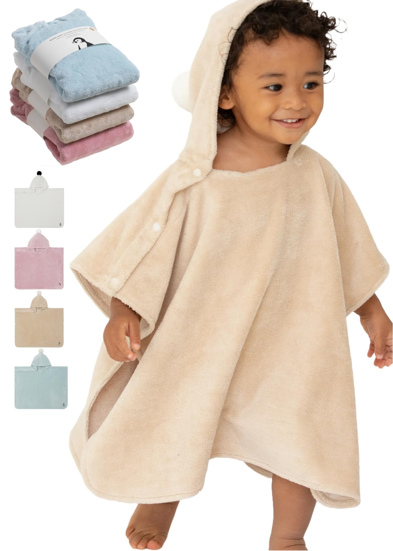 Konny Baby Hooded Towel Rayon from Bamboo Cotton Baby Bath Beach Towel Hooded Poncho, Oeko-TEX, Ultra Soft & Quick-Dry, Newborn Boys Girls Toddler (Beige, Small)