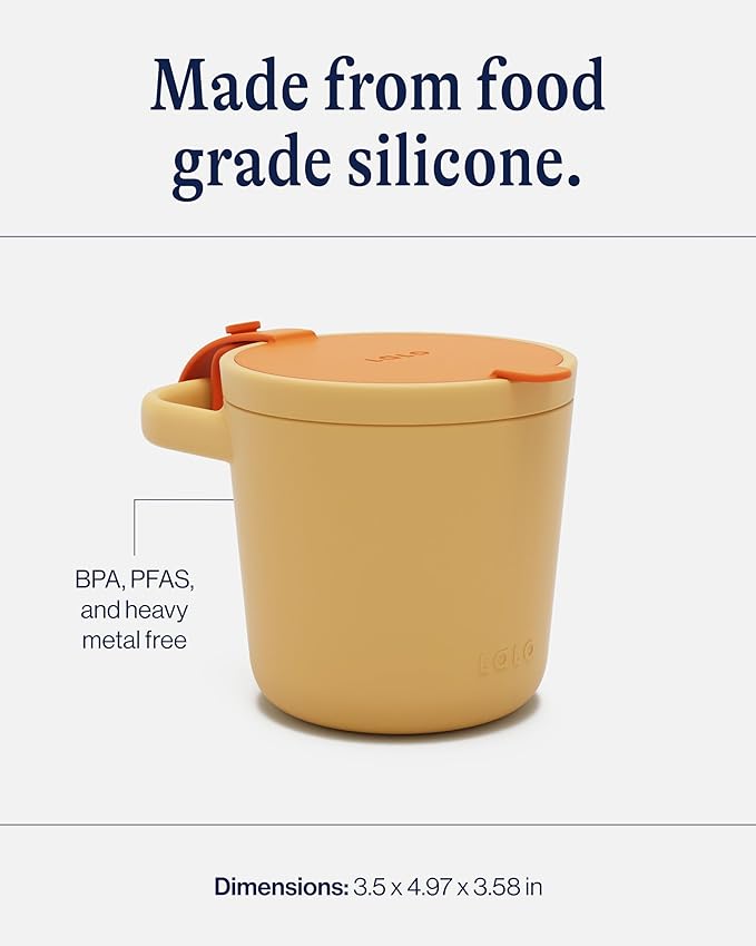 Lalo Snack Cup - Mess-Free Silicone Snack Cups for Toddlers & Babies with Detachable Lid, BPA-Free Baby Snack Containers, Fits Most Stroller & Car Seat Cup Holders, Dishwasher Safe, Citrus Peel