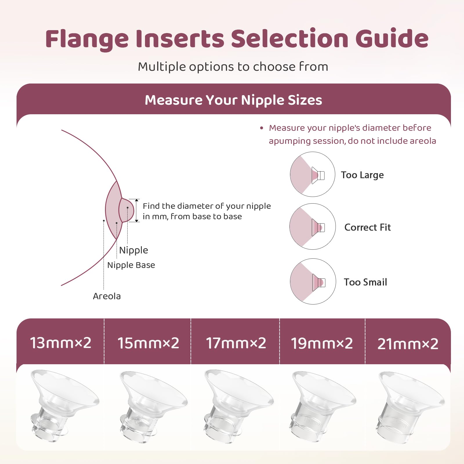 Nursi Luna Flange Sizing Kit, Flange Inserts for 24mm Breast Pumps, 10PCS