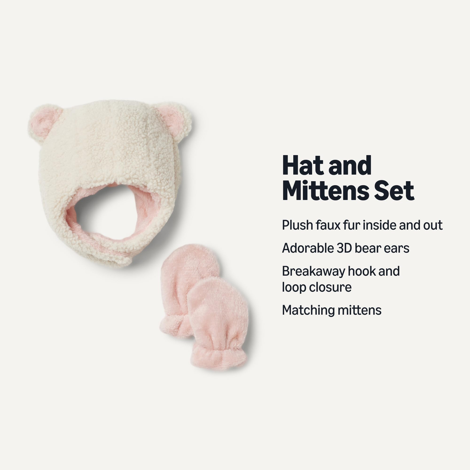 Amazon Essentials x Sofia Grainge Unisex Babies' Plush Faux Fur Hat and Mittens Set, Ivory, 3-6 Months
