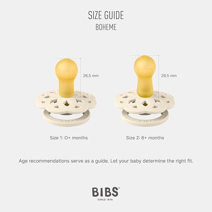 Bibs Pacifiers 6-18 Months | Boheme Collection 2-Pack | BPA-Free Round Nipple | Made in Denmark | Violet Sky/Mauve Color Pacifier