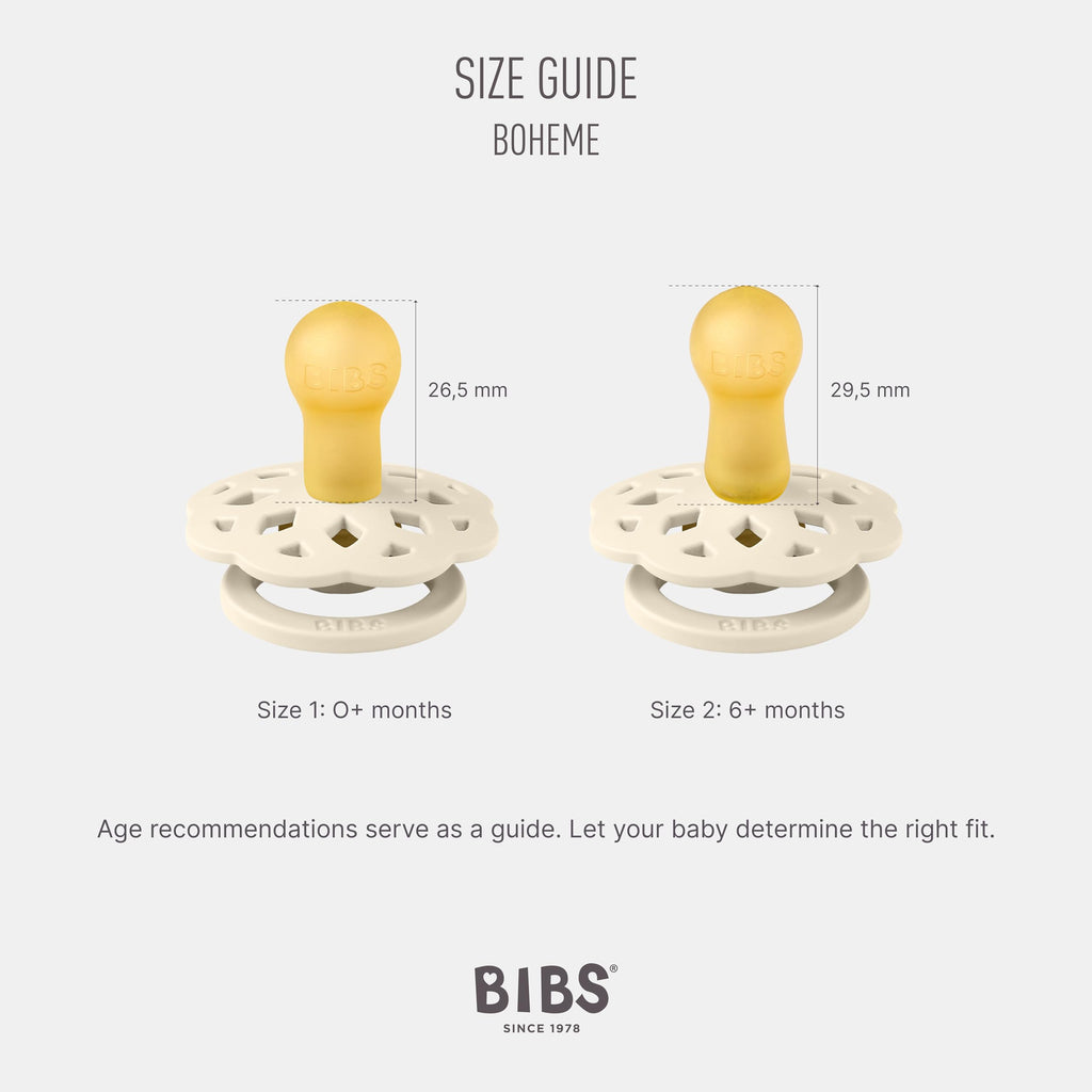 BIBS Boheme Soother 4-Pack. BPA Free Dummy Pacifier, Round Nipple. Natural Rubber Latex, Made in Denmark. 0-6 Months (Pack of 4), Peach Mix