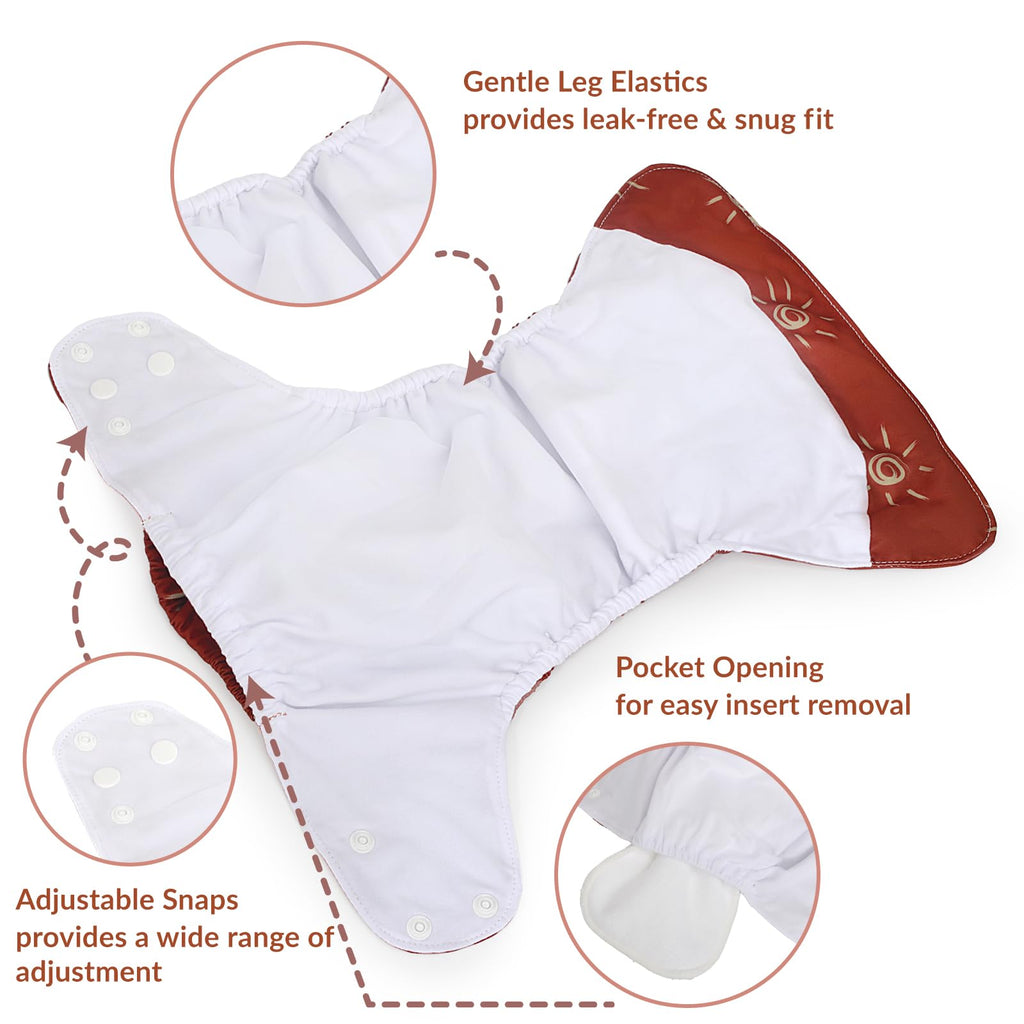 Smarbore Baby Cloth Diapers Set - 4 Pack with 4 Inserts & 1 Wet/Dry Separation Bag, Reusable Infant Toddler Nappy, Adjustable Pocket Diapers for Baby Boys and Girls (6-33 pounds, 0-3 Years)
