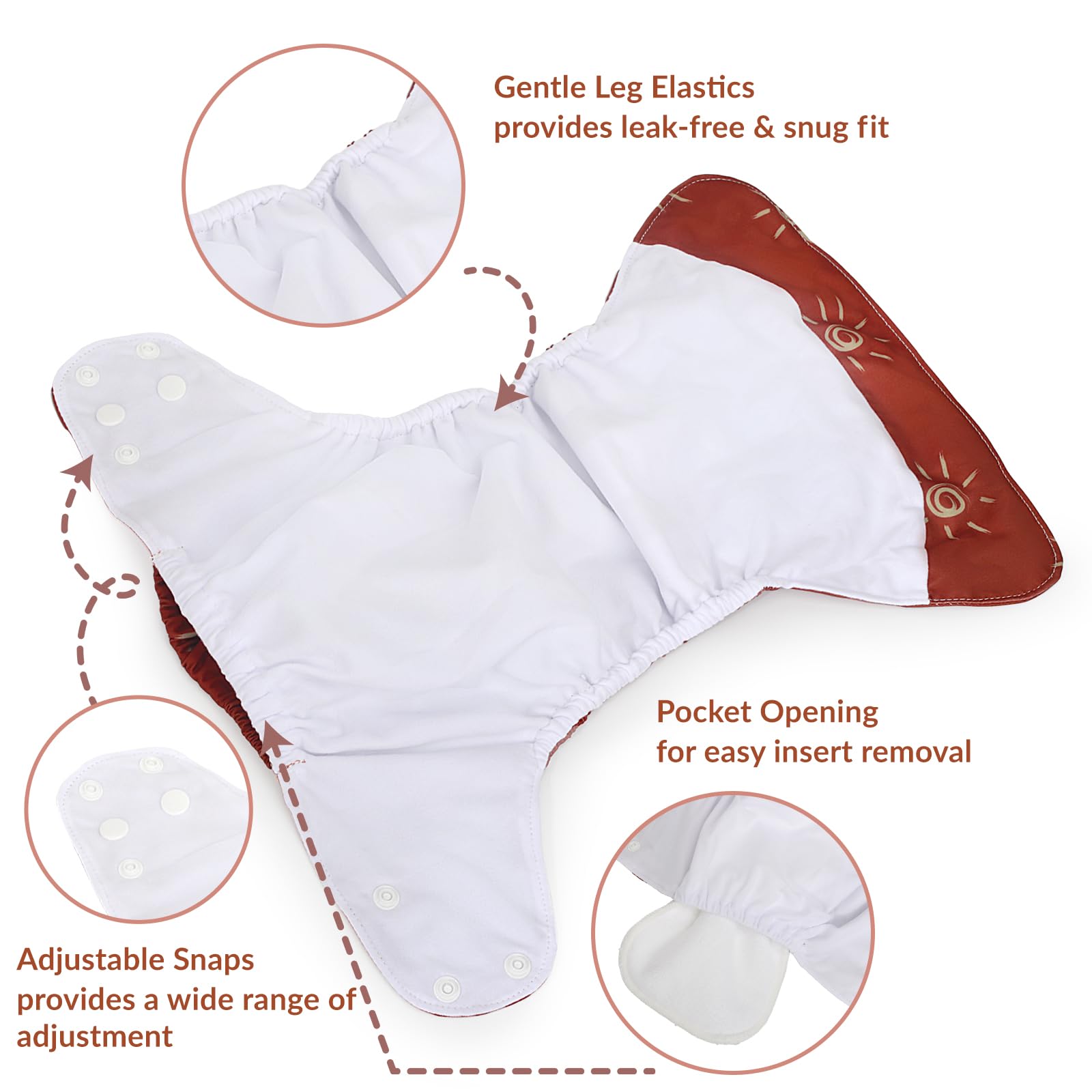 Smarbore Baby Cloth Diapers Set - 4 Pack with 4 Inserts & 1 Wet/Dry Separation Bag, Reusable Infant Toddler Nappy, Adjustable Pocket Diapers for Baby Boys and Girls (6-33 pounds, 0-3 Years)